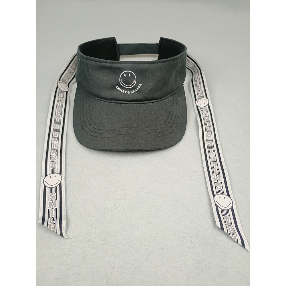 Halara x Smiley Black Sun Visor Athletic Hat with Ribbon Ties Logo Print - Picture 2 of 6